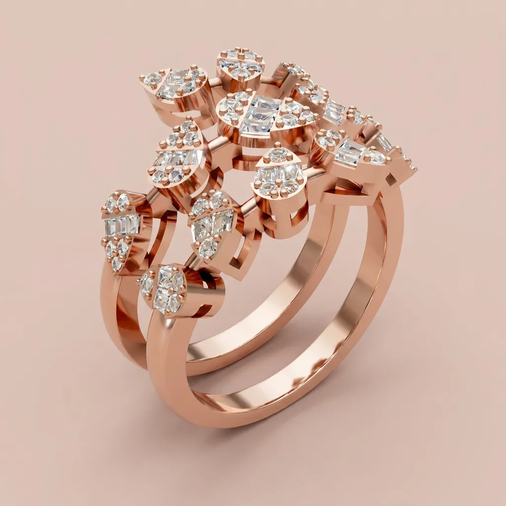 Mixed-Cut Diamond Double-Row Cocktail Ring R00970 — 18K gold ring by RUT GOLD — view 6