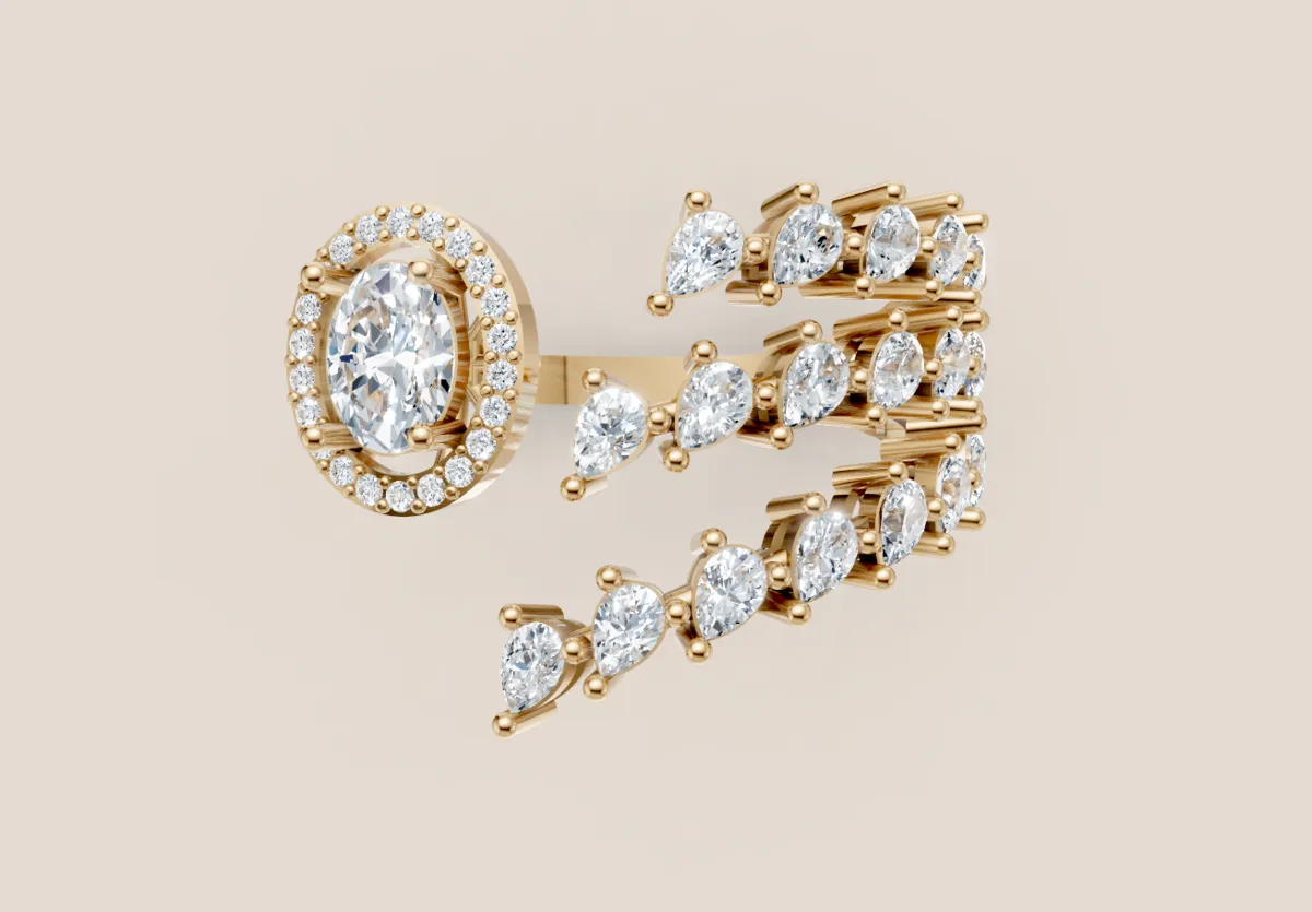 Round Diamond Halo & Marquise Open Ring R00974 — 18K gold ring by RUT GOLD — view 4