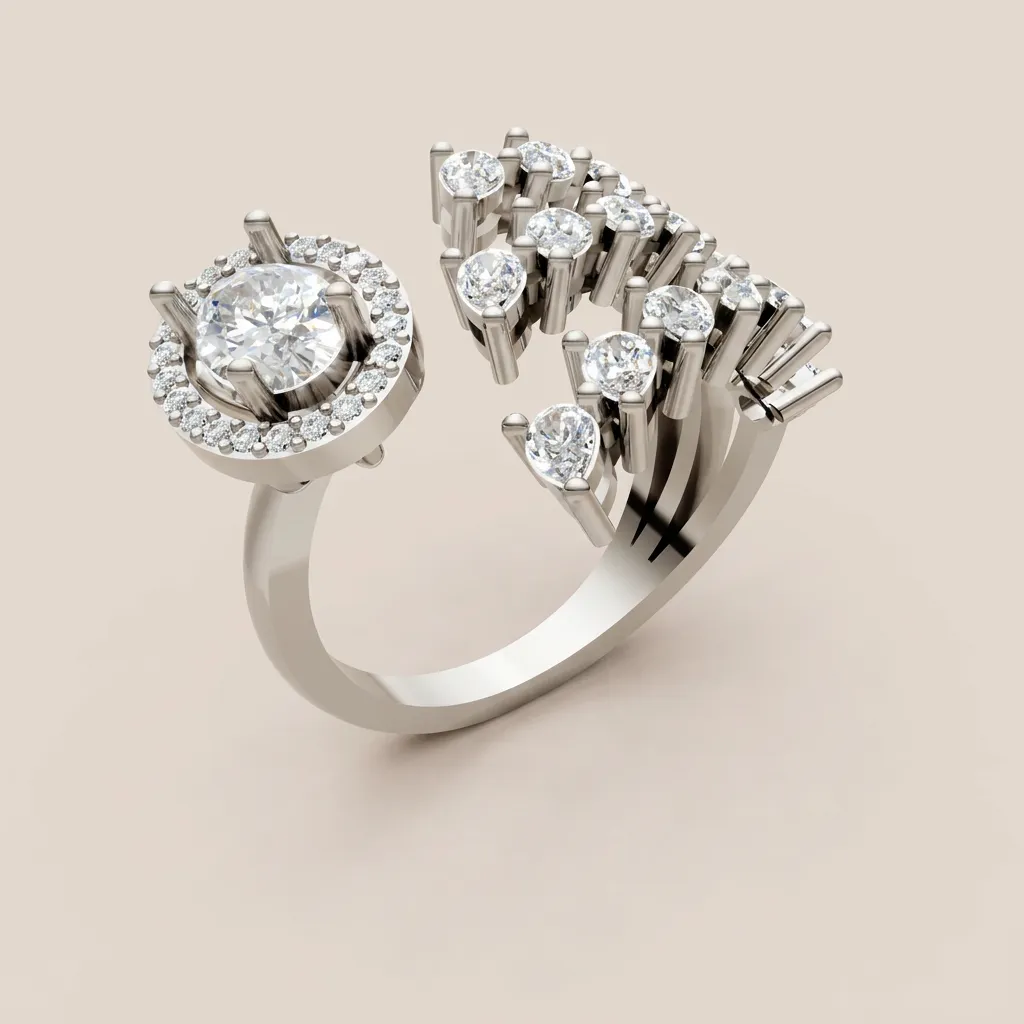 Round Diamond Halo & Marquise Open Ring R00974 — 18K gold ring by RUT GOLD