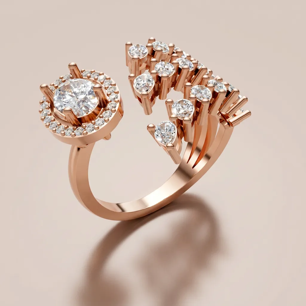 Round Diamond Halo & Marquise Open Ring R00974 — 18K gold ring by RUT GOLD — view 6