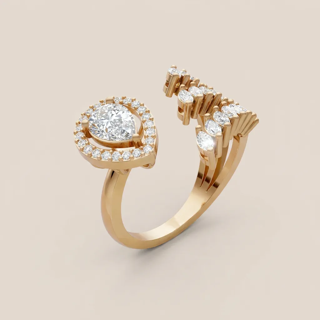 Pear Diamond Halo & Marquise Open Ring R00977 — 18K gold ring by RUT GOLD