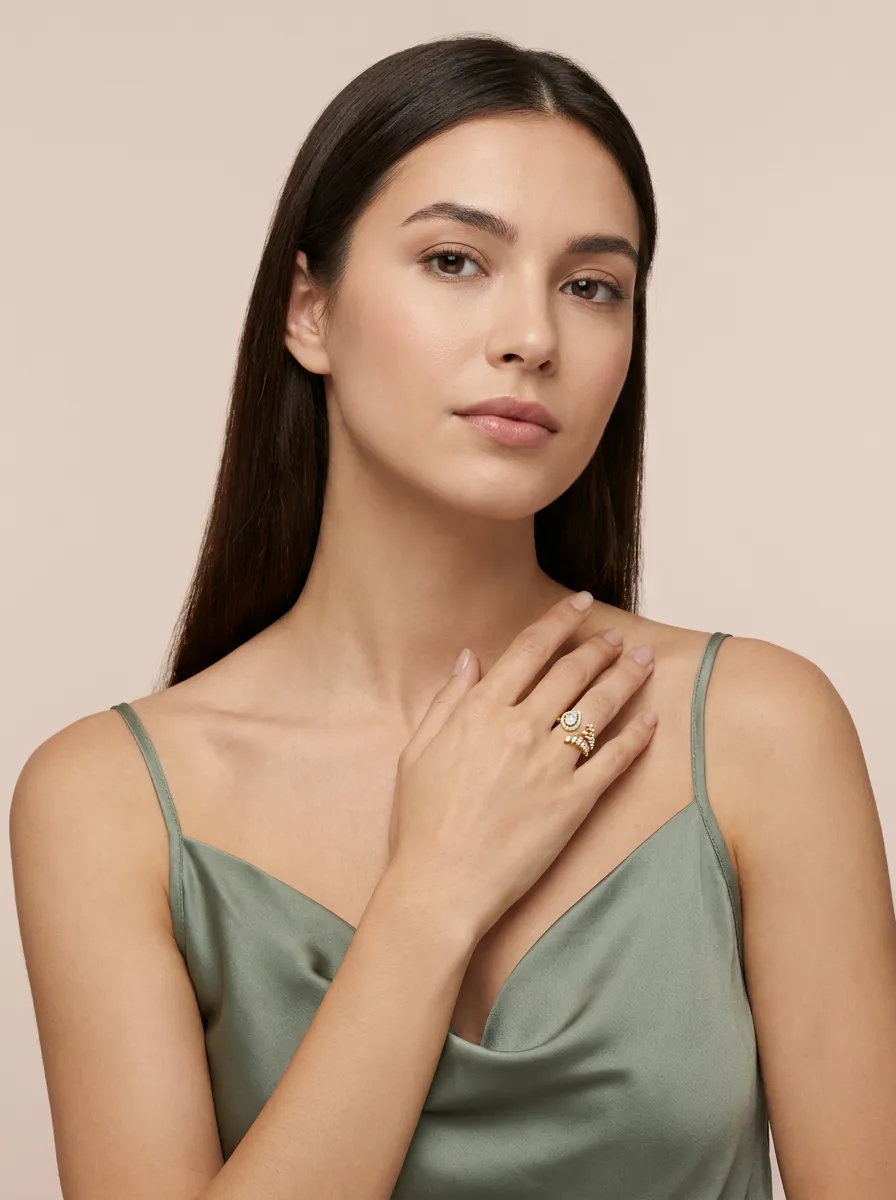 Pear Diamond Halo & Marquise Open Ring R00977 — 18K gold ring by RUT GOLD — view 5