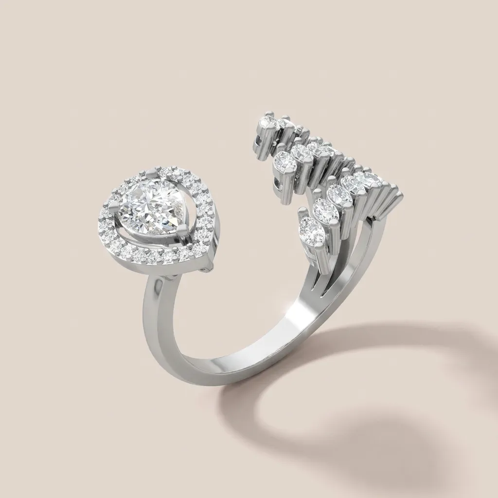 Pear Diamond Halo & Marquise Open Ring R00977 — 18K gold ring by RUT GOLD — view 6