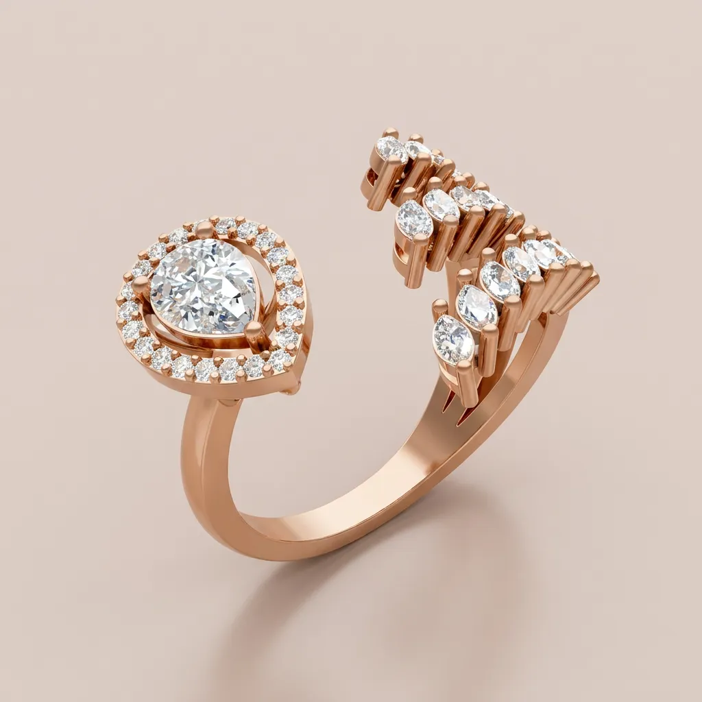 Pear Diamond Halo & Marquise Open Ring R00977 — 18K gold ring by RUT GOLD — view 7