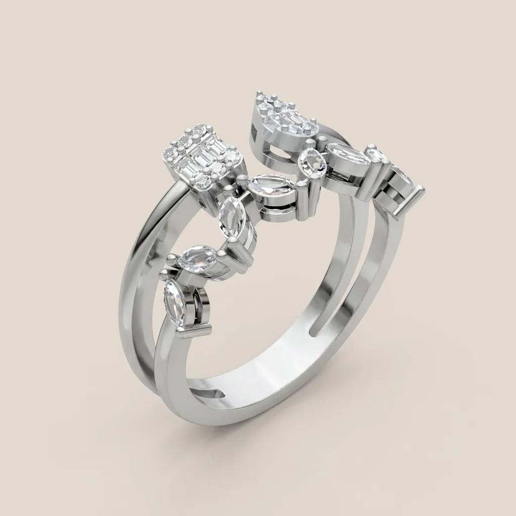 Marquise & Baguette Diamond Double-Row Open Ring R00980 — 18K gold ring by RUT GOLD