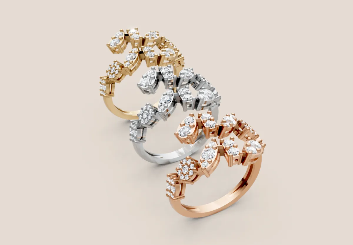 Mixed-Cut Diamond Scatter Open Ring R00983 — 18K gold ring by RUT GOLD