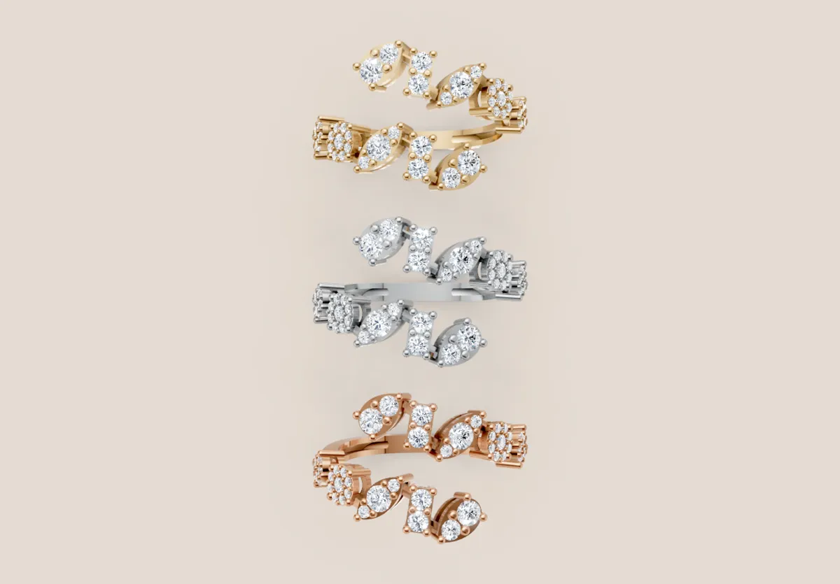 Mixed-Cut Diamond Scatter Open Ring R00983 — 18K gold ring by RUT GOLD — view 3