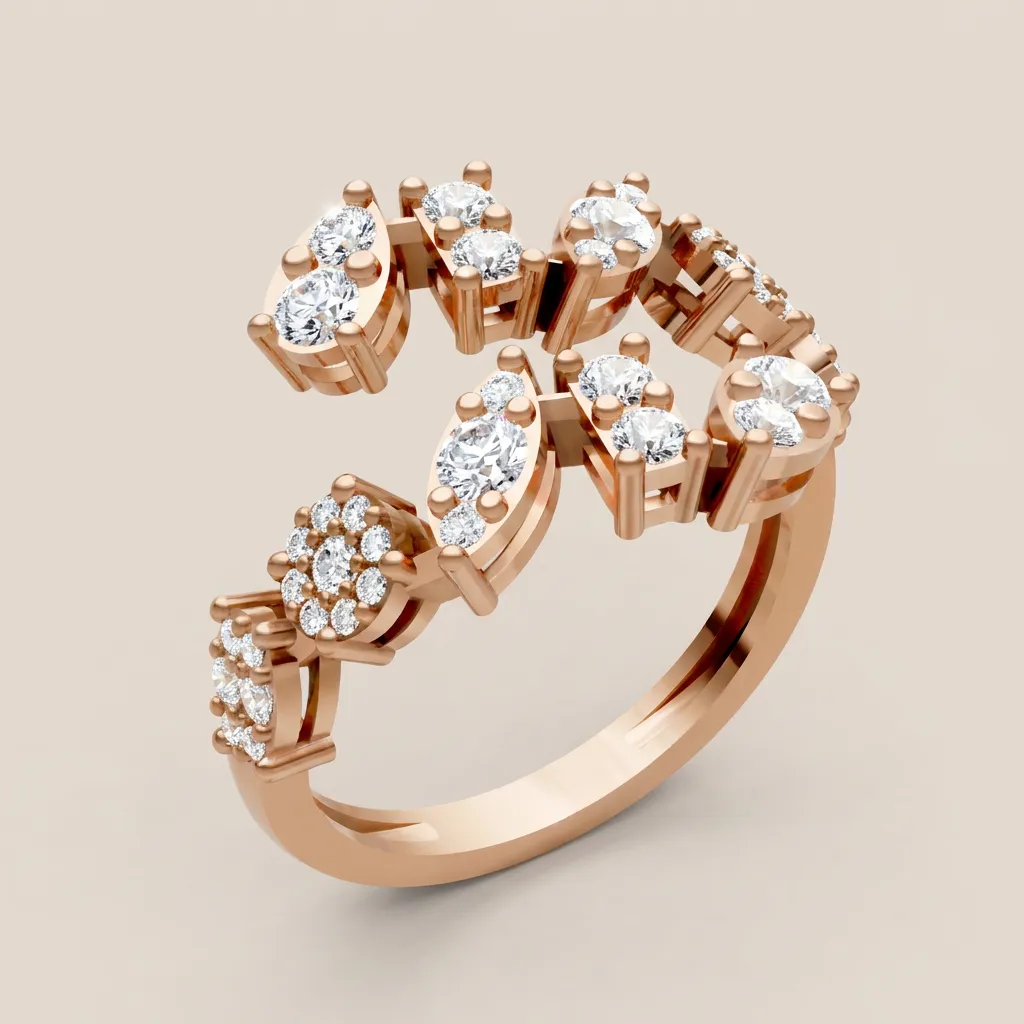 Mixed-Cut Diamond Scatter Open Ring R00983 — 18K gold ring by RUT GOLD — view 5