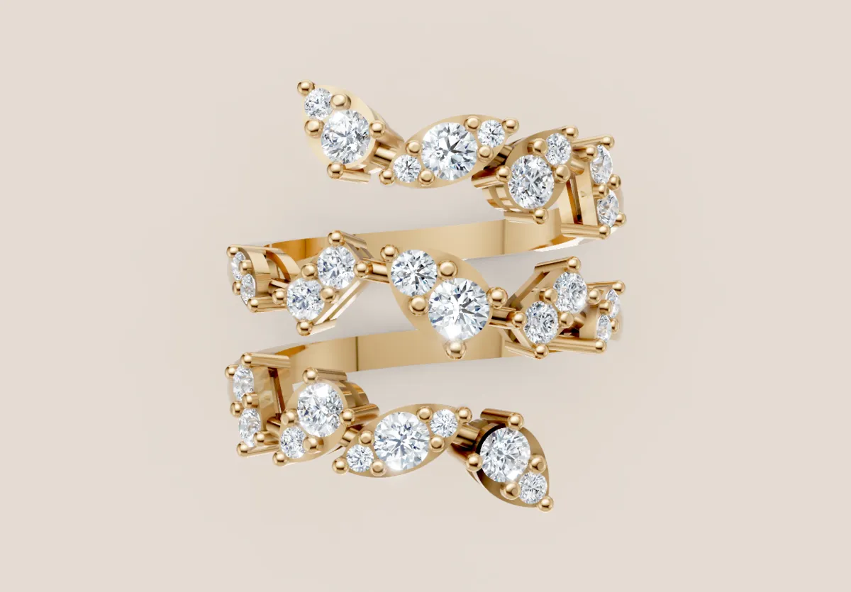 Marquise & Round Diamond Scatter Double-Row Ring R00987 — 18K gold ring by RUT GOLD — view 4