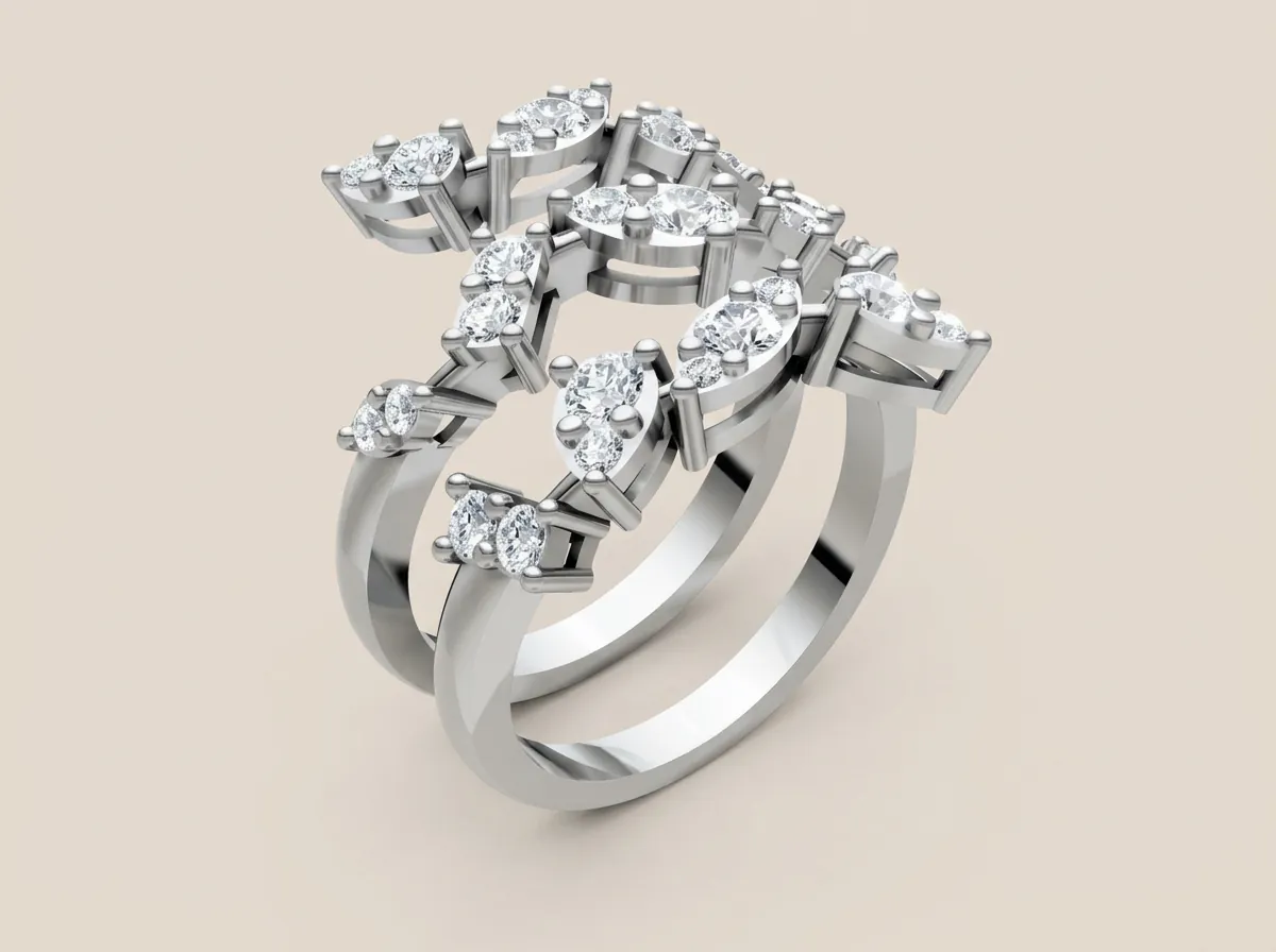 Marquise & Round Diamond Scatter Double-Row Ring R00987 — 18K gold ring by RUT GOLD