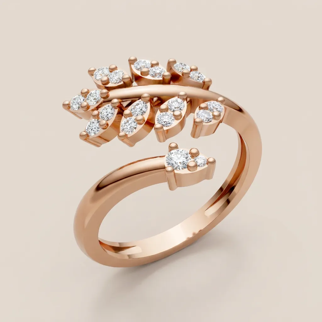 Marquise Diamond Leaf Wrap Ring R00995 — 18K gold ring by RUT GOLD — view 7