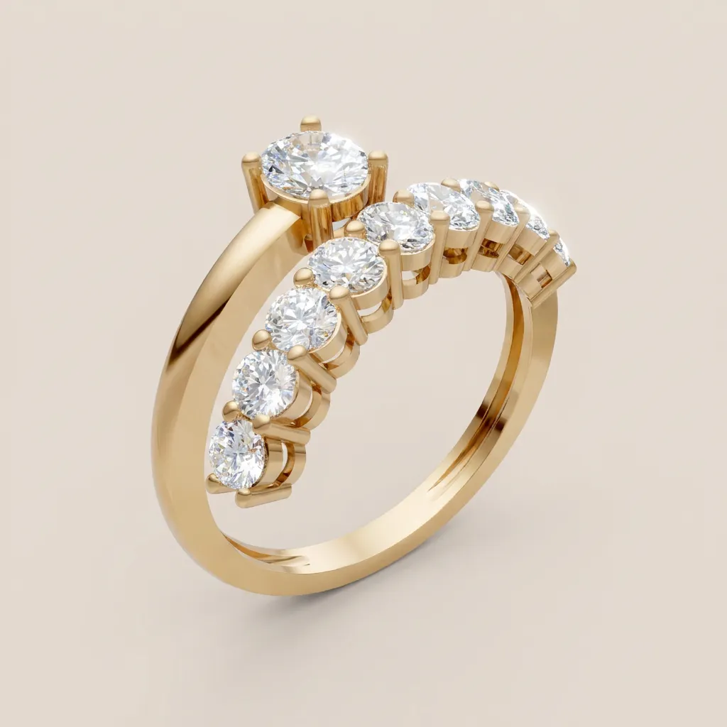 Graduated Round Diamond Bypass Ring R01003 — 18K gold ring by RUT GOLD