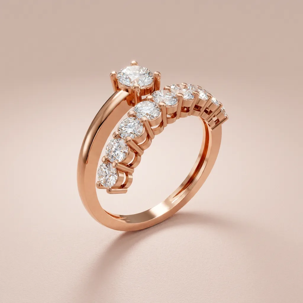 Graduated Round Diamond Bypass Ring R01003 — 18K gold ring by RUT GOLD — view 5