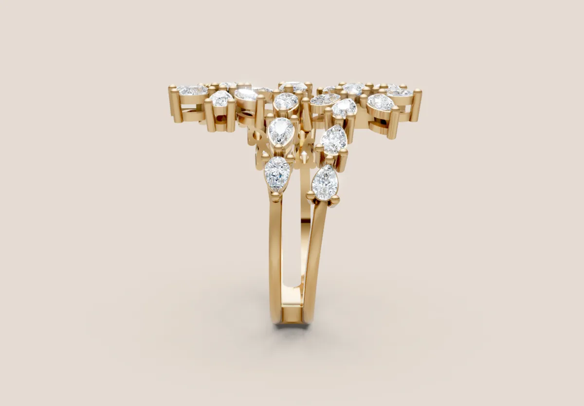 Marquise Diamond Cluster Double-Row Cocktail Ring R01011 — 18K gold ring by RUT GOLD — view 3