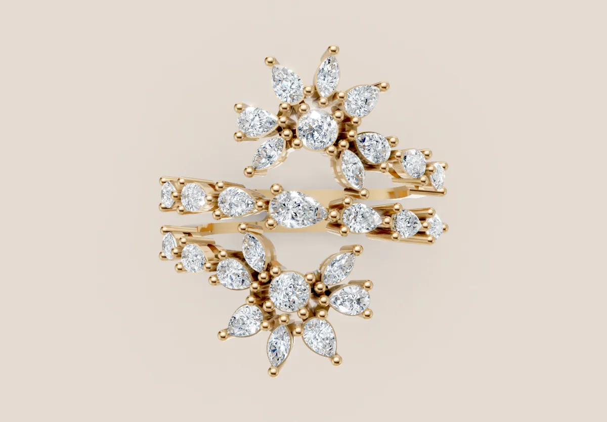 Marquise Diamond Cluster Double-Row Cocktail Ring R01011 — 18K gold ring by RUT GOLD — view 4