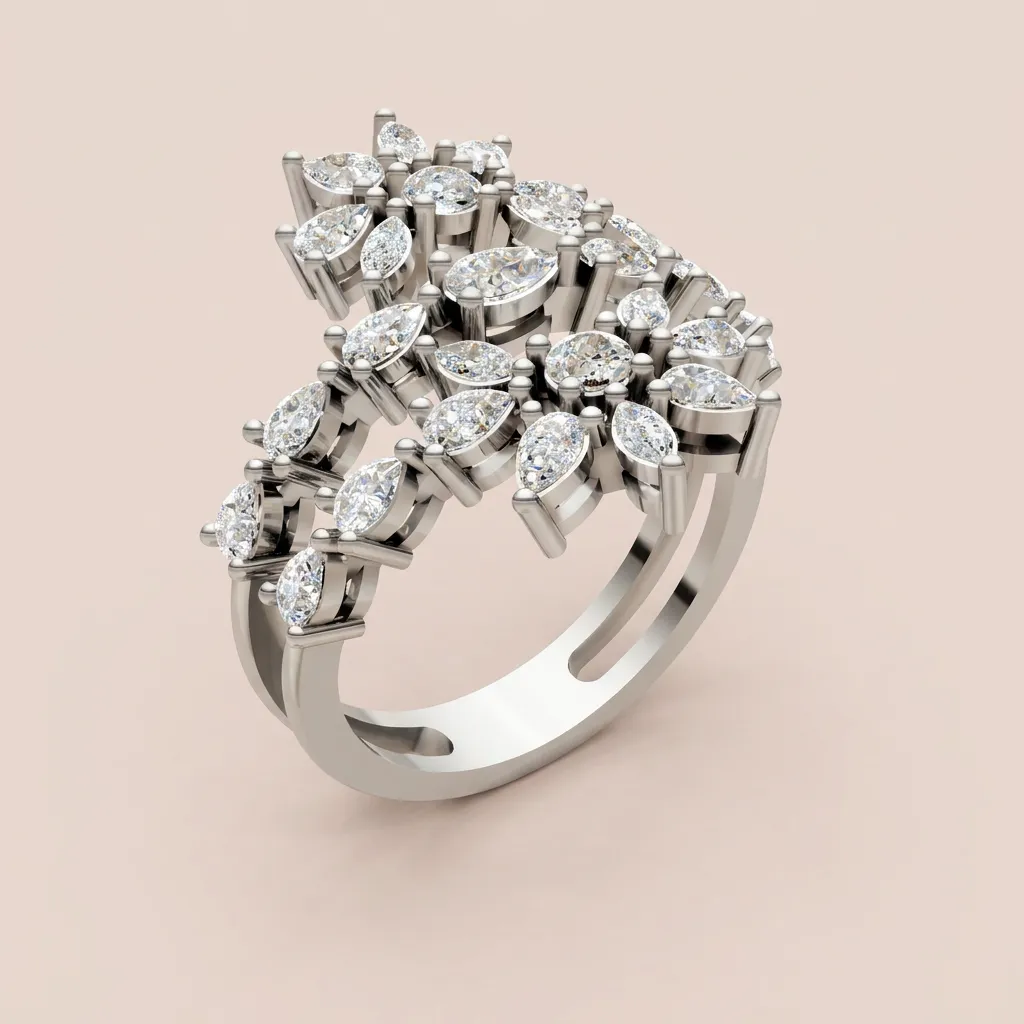 Marquise Diamond Cluster Double-Row Cocktail Ring R01011 — 18K gold ring by RUT GOLD — view 5