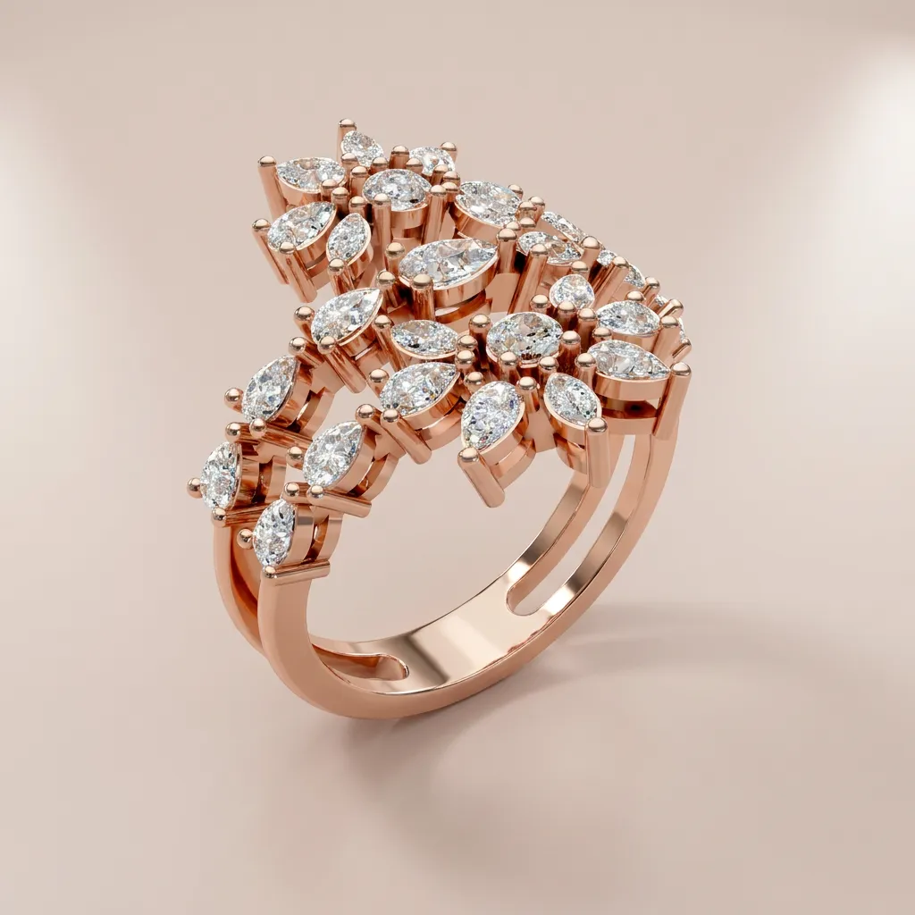 Marquise Diamond Cluster Double-Row Cocktail Ring R01011 — 18K gold ring by RUT GOLD — view 6