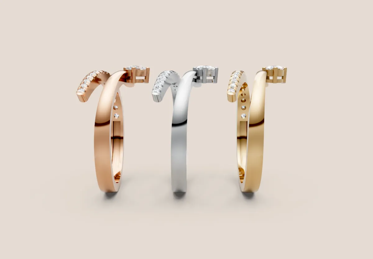 Round Diamond Solitaire Pavé Bypass Ring R01015 — 18K gold ring by RUT GOLD — view 3
