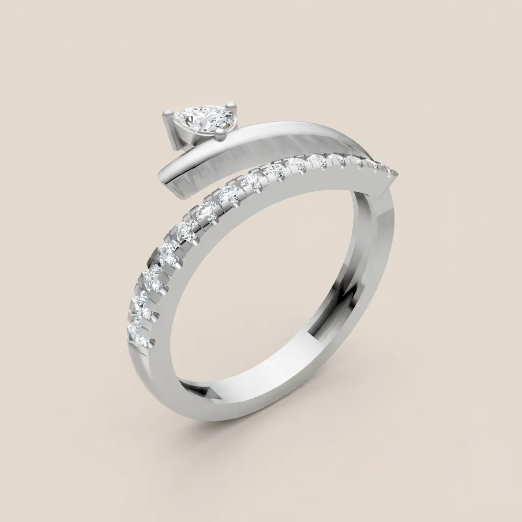 Round Diamond Solitaire Pavé Bypass Ring R01015 — 18K gold ring by RUT GOLD