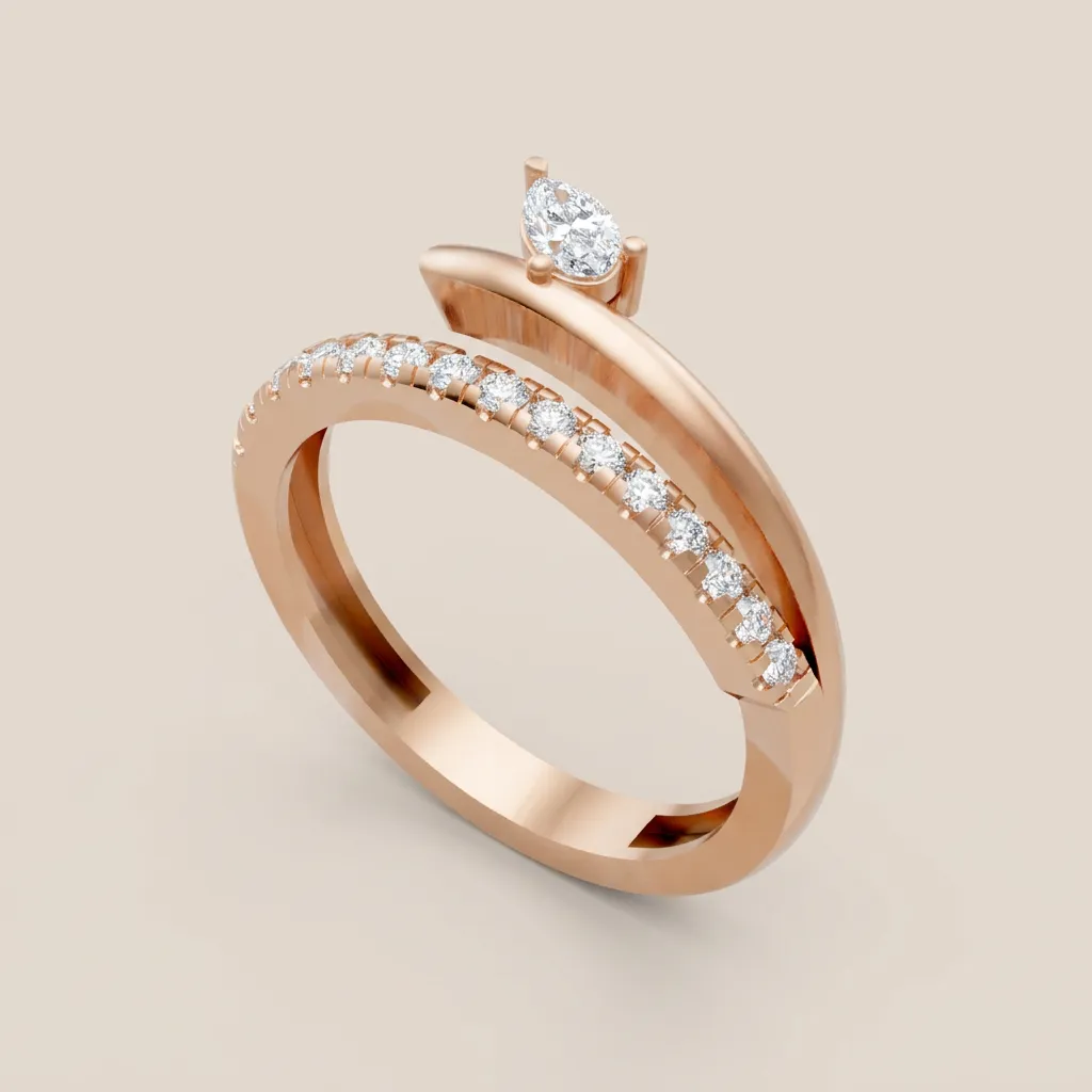 Round Diamond Solitaire Pavé Bypass Ring R01015 — 18K gold ring by RUT GOLD — view 6