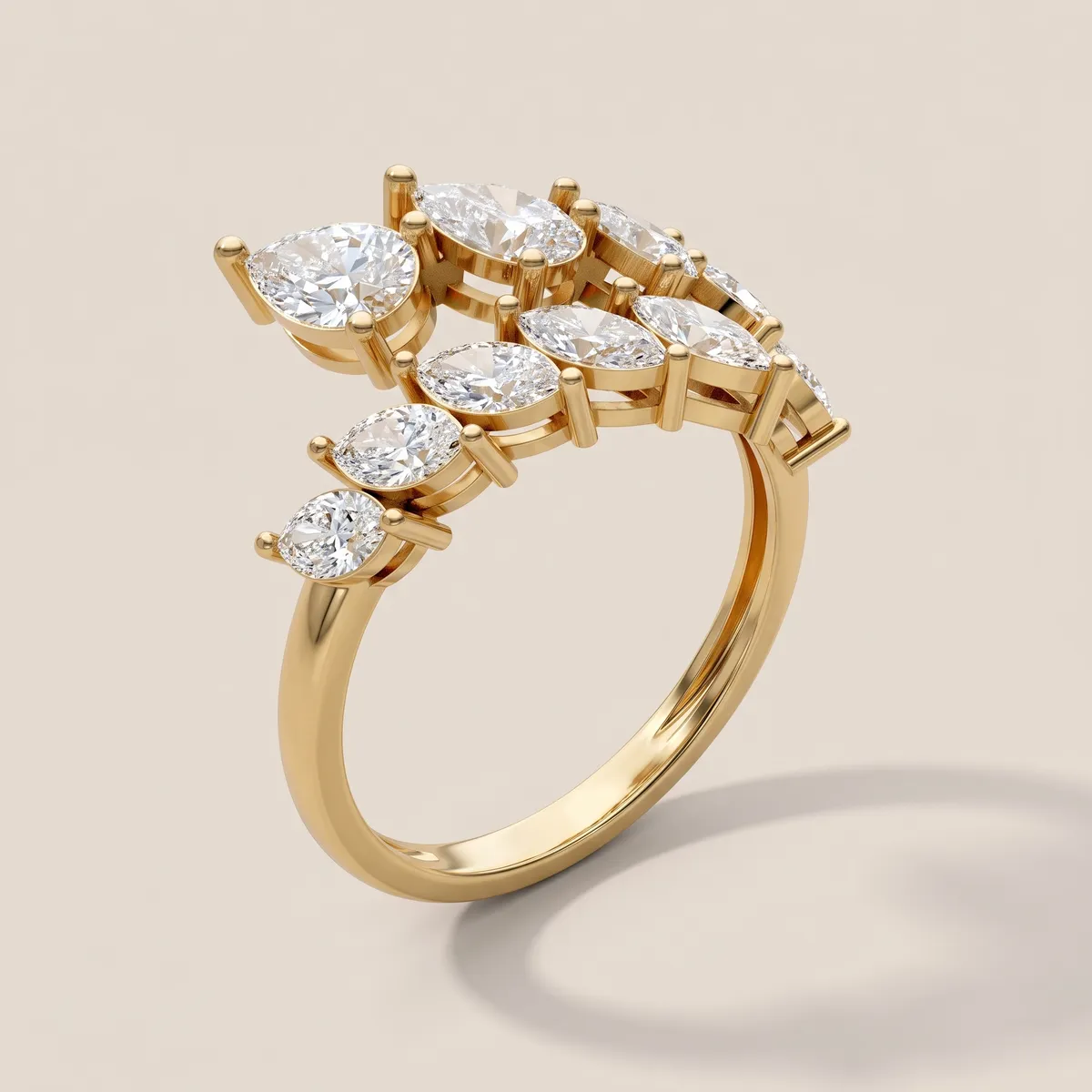 Pear & Marquise Diamond Multi-Row Open Ring R00921 — 18K gold ring by RUT GOLD