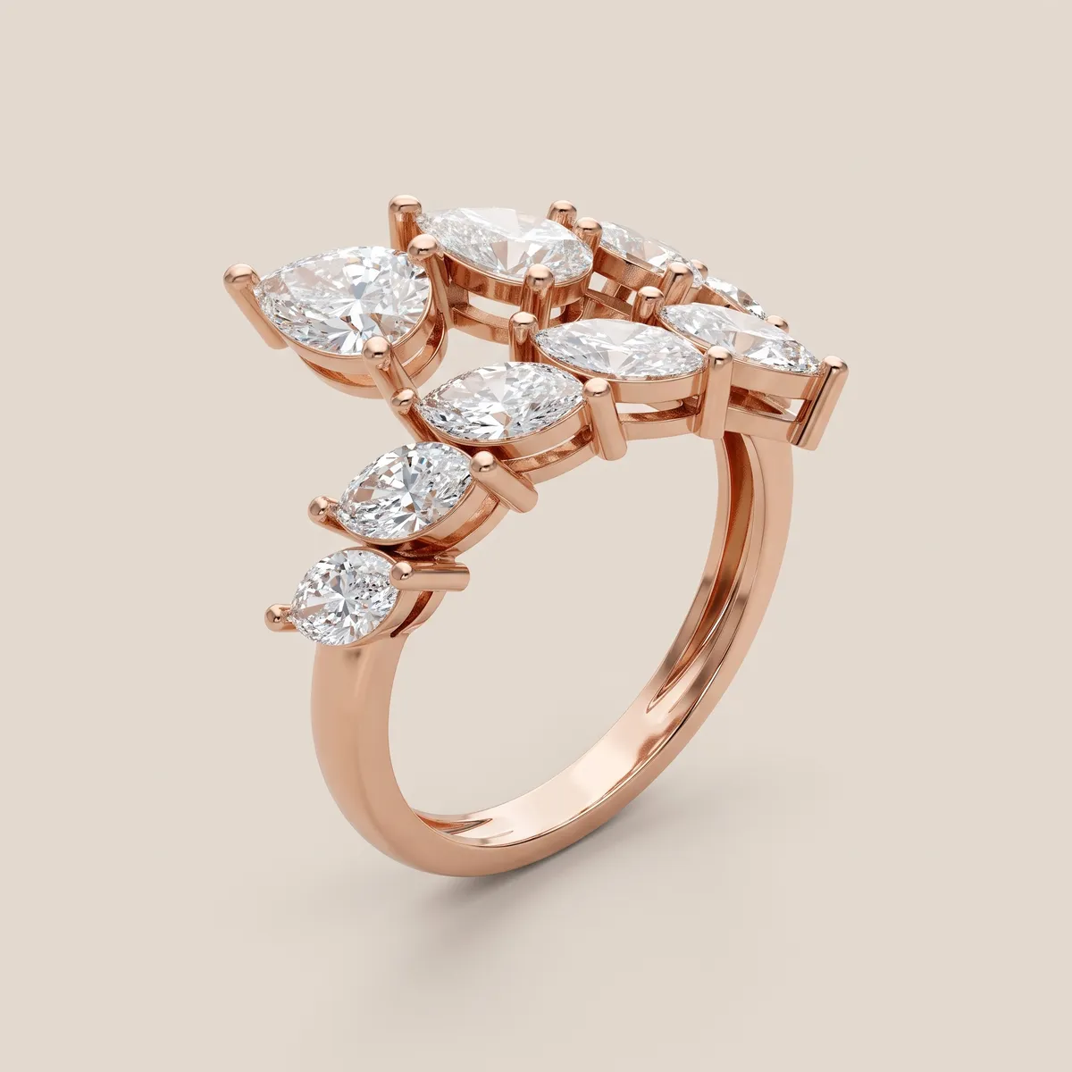Pear & Marquise Diamond Multi-Row Open Ring R00921 — 18K gold ring by RUT GOLD — view 3