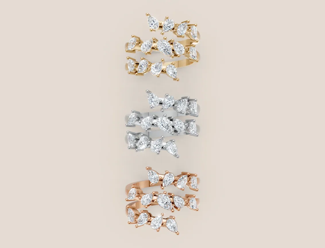 Mixed-Cut Diamond Triple-Row Open Ring R00927 — 18K gold ring by RUT GOLD — view 3