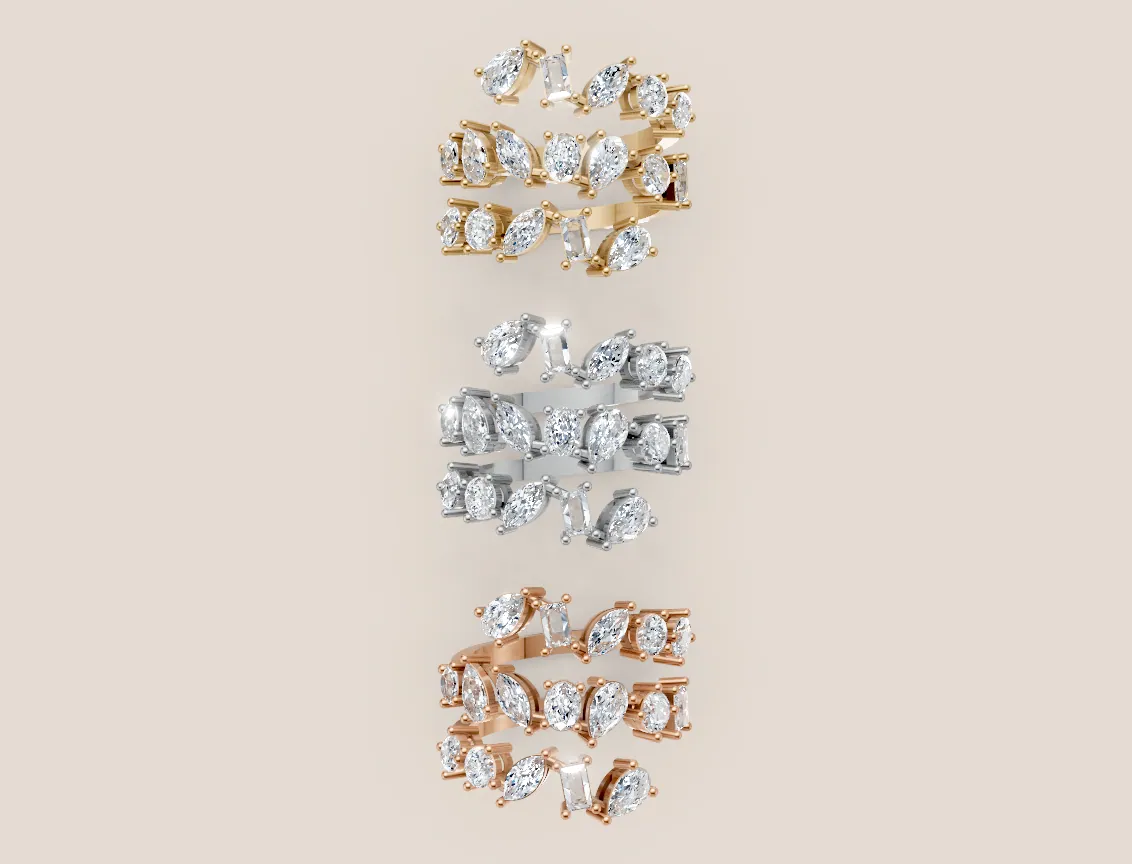 Mixed-Cut Diamond Cluster Multi-Row Ring R00930 — 18K gold ring by RUT GOLD — view 3