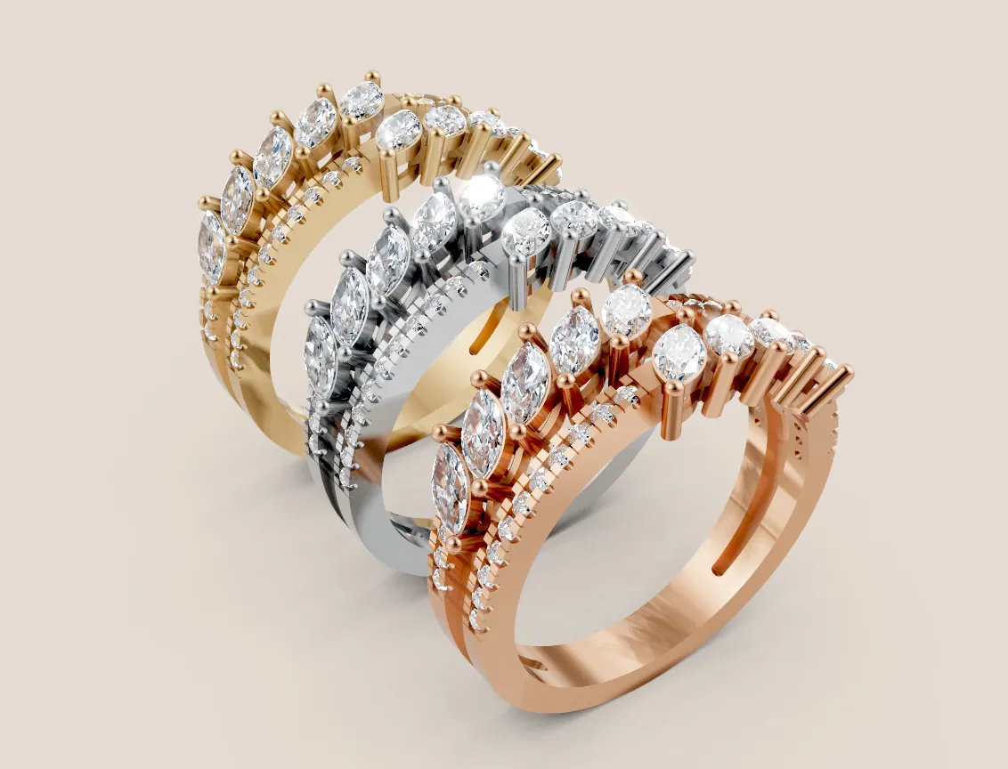 Marquise & Pavé Diamond Double-Row Ring R00933 — 18K gold ring by RUT GOLD — view 3