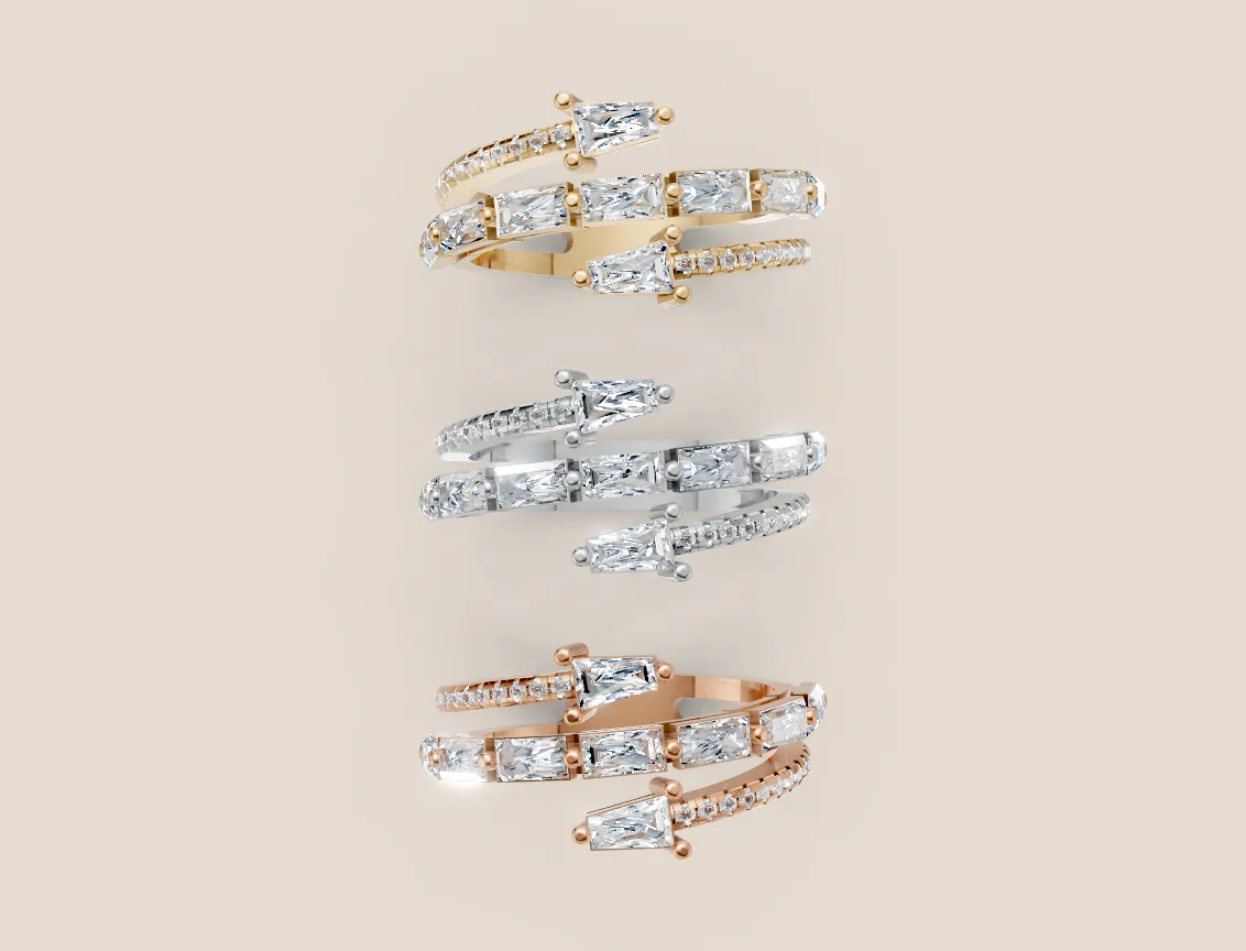 Baguette Diamond Double-Row Pavé Ring R00937 — 18K gold ring by RUT GOLD — view 4