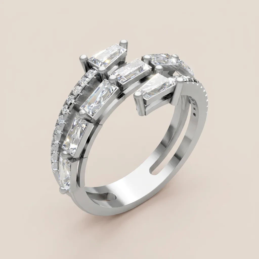 Baguette Diamond Double-Row Pavé Ring R00937 — 18K gold ring by RUT GOLD
