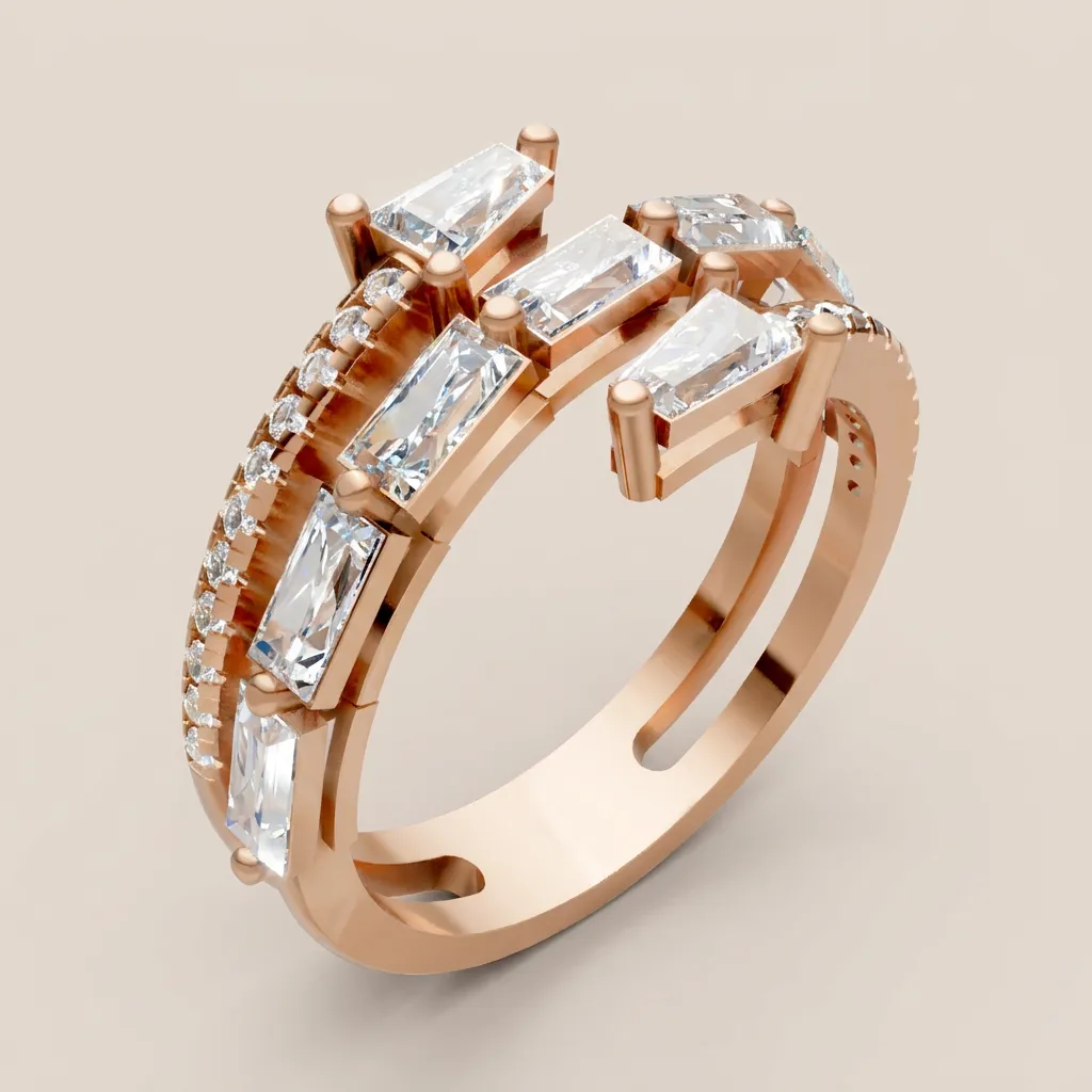 Baguette Diamond Double-Row Pavé Ring R00937 — 18K gold ring by RUT GOLD — view 6