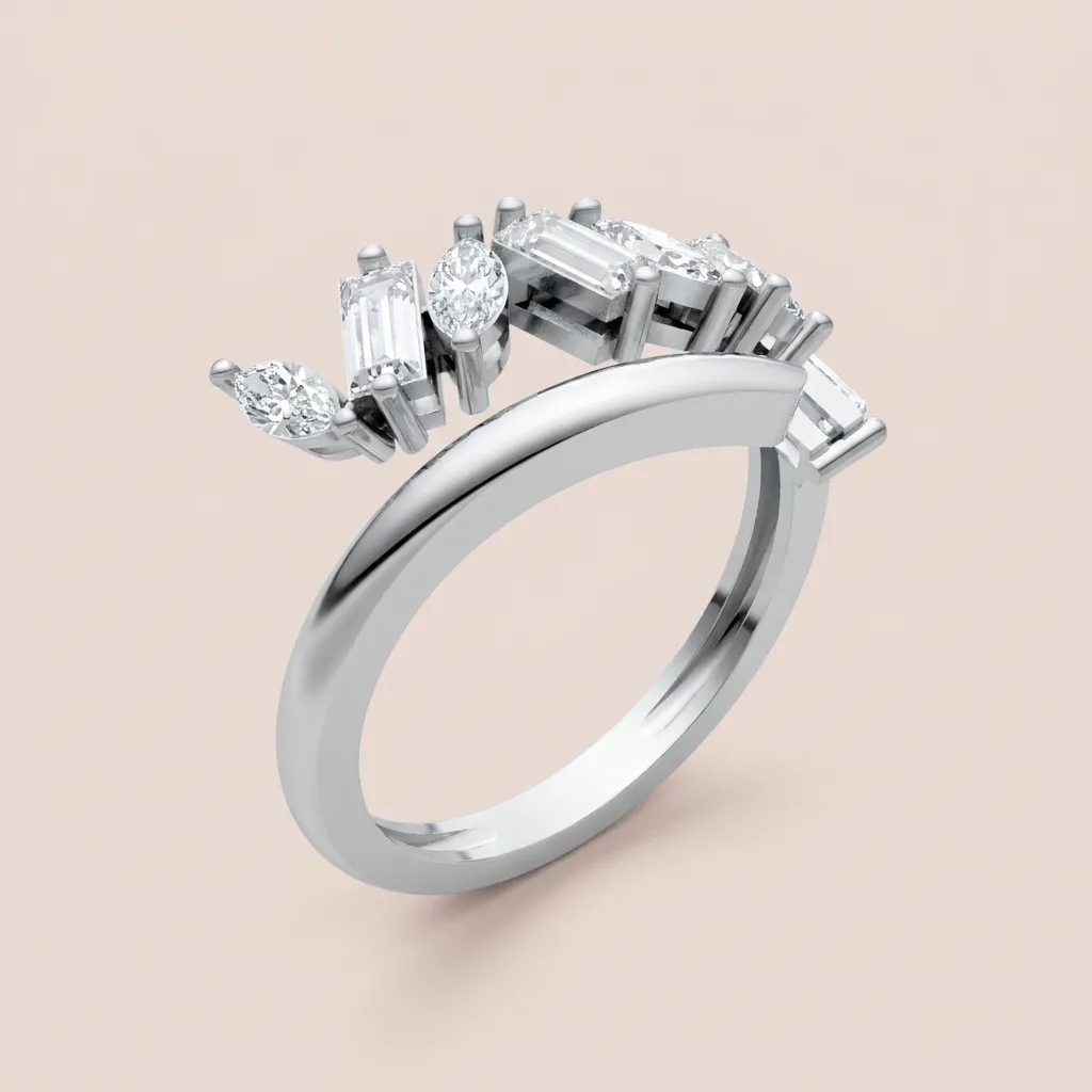 Pear & Round Diamond Wave Bypass Ring R00944 — 18K gold ring by RUT GOLD