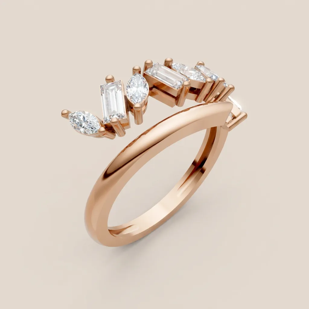 Pear & Round Diamond Wave Bypass Ring R00944 — 18K gold ring by RUT GOLD — view 7