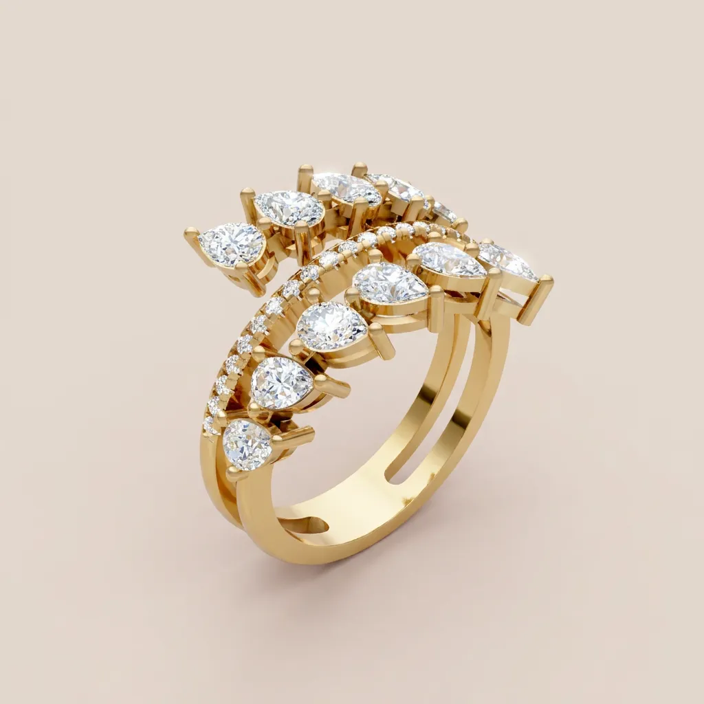 Marquise Diamond Leaf Double-Row Ring R00948 — 18K gold ring by RUT GOLD