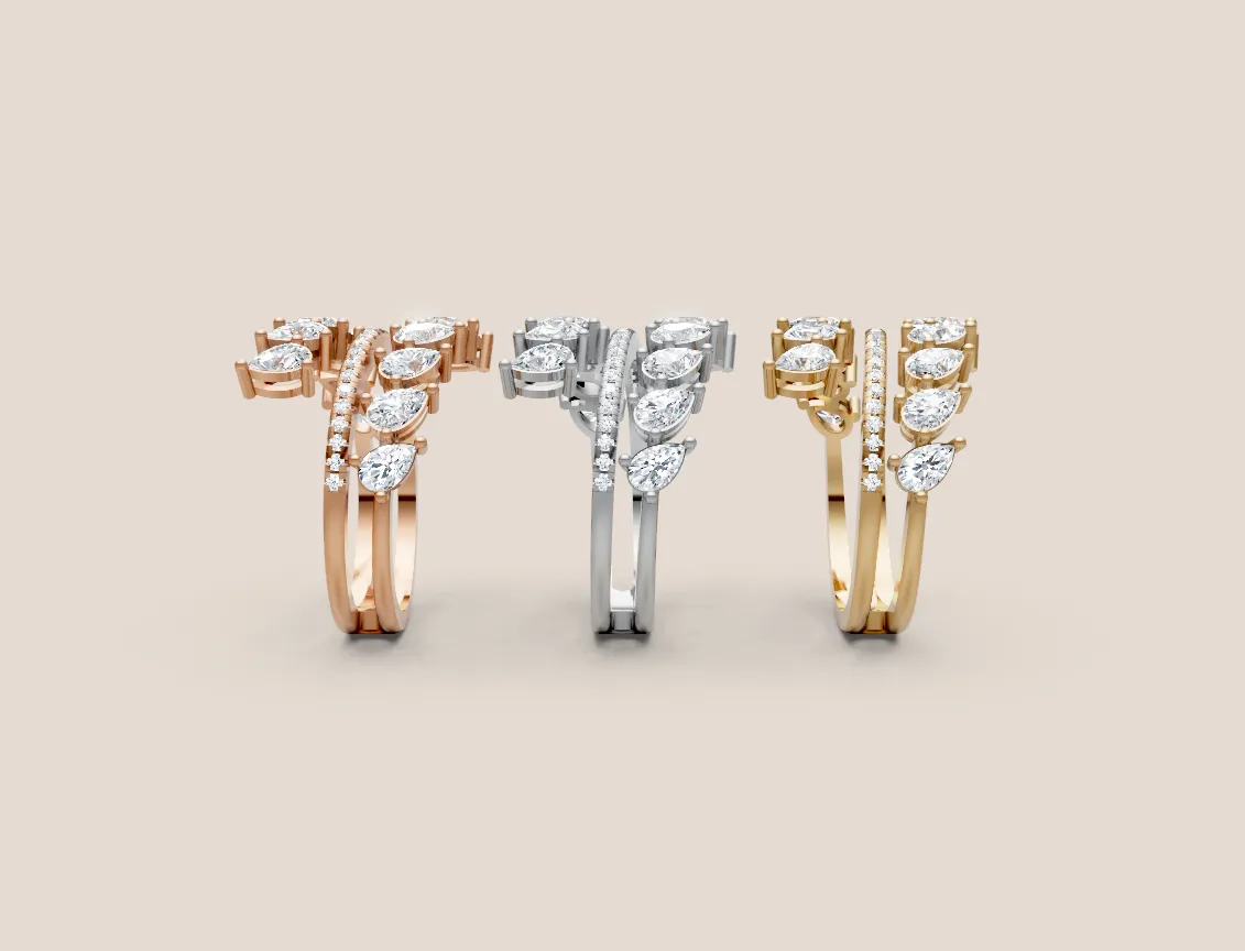 Marquise Diamond Leaf Double-Row Ring R00948 — 18K gold ring by RUT GOLD — view 4