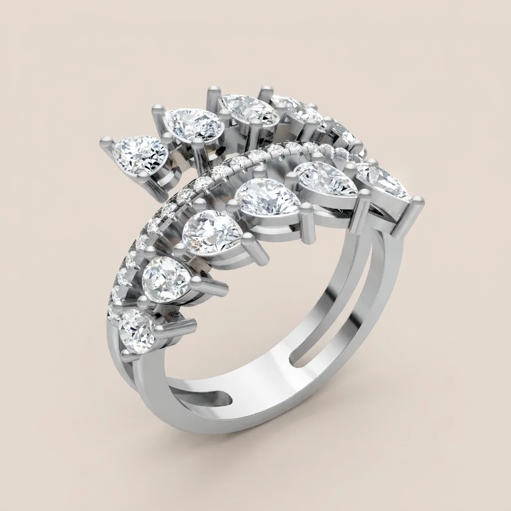 Marquise Diamond Leaf Double-Row Ring R00948 — 18K gold ring by RUT GOLD — view 5