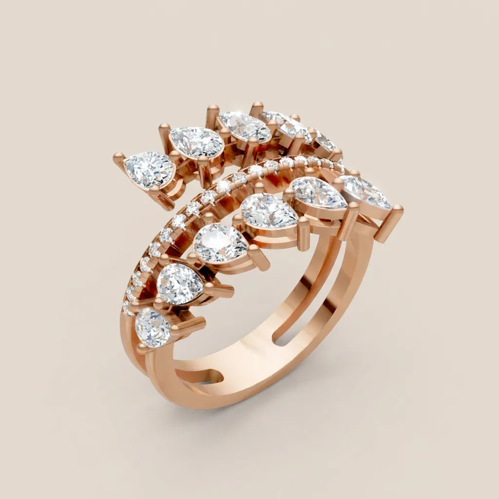 Marquise Diamond Leaf Double-Row Ring R00948 — 18K gold ring by RUT GOLD — view 6
