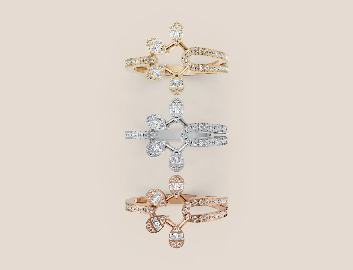 Pavé Diamond Flower Double-Row Band R00952 — 18K gold ring by RUT GOLD — view 3