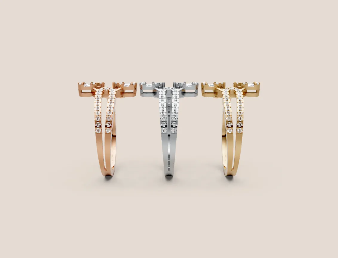 Pavé Diamond Flower Double-Row Band R00952 — 18K gold ring by RUT GOLD — view 4
