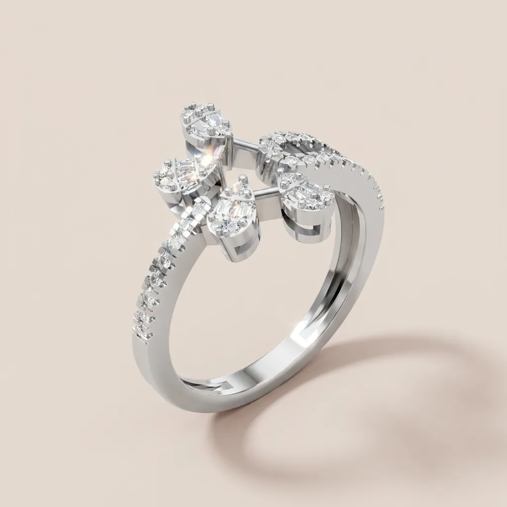 Pavé Diamond Flower Double-Row Band R00952 — 18K gold ring by RUT GOLD