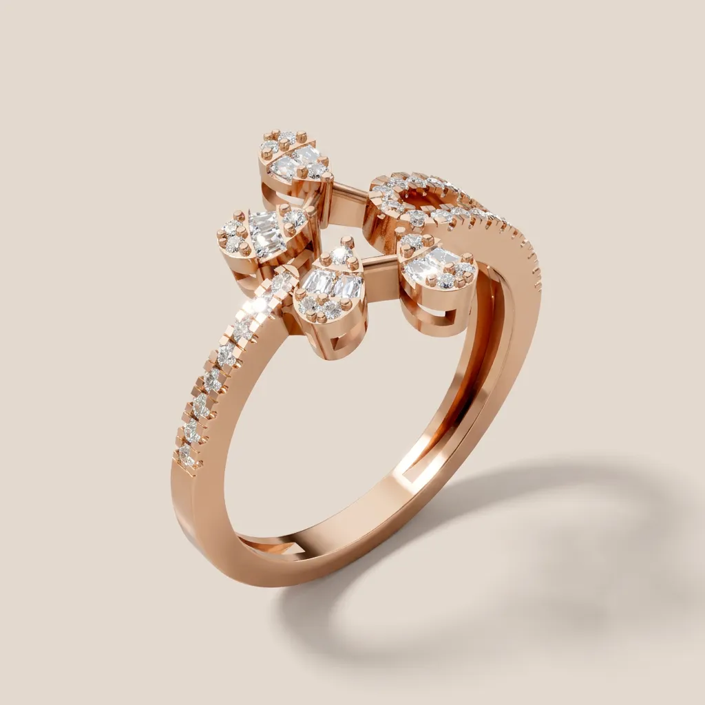 Pavé Diamond Flower Double-Row Band R00952 — 18K gold ring by RUT GOLD — view 6