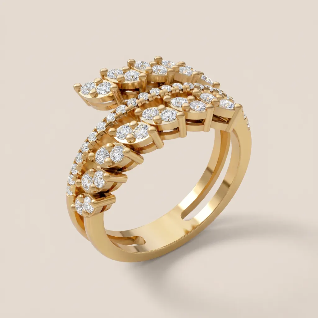 Round & Marquise Diamond Triple-Row Wrap Ring R00956 — 18K gold ring by RUT GOLD