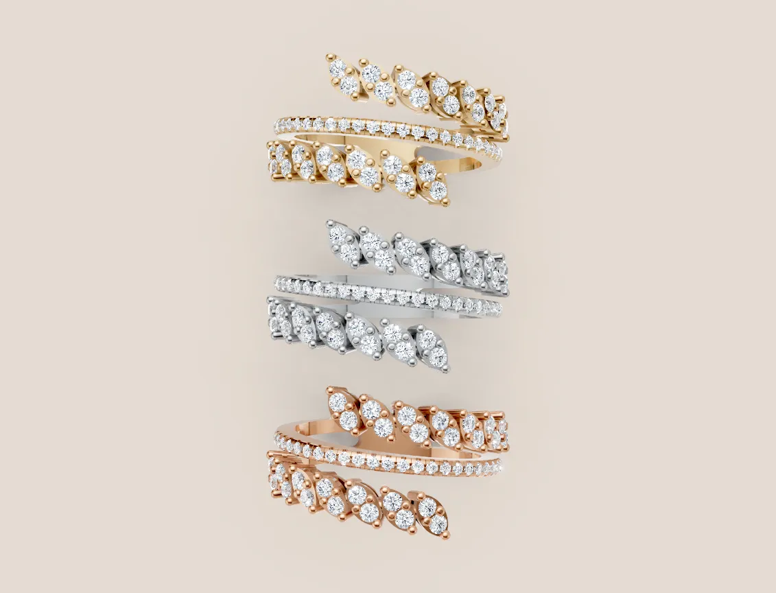 Round & Marquise Diamond Triple-Row Wrap Ring R00956 — 18K gold ring by RUT GOLD — view 3