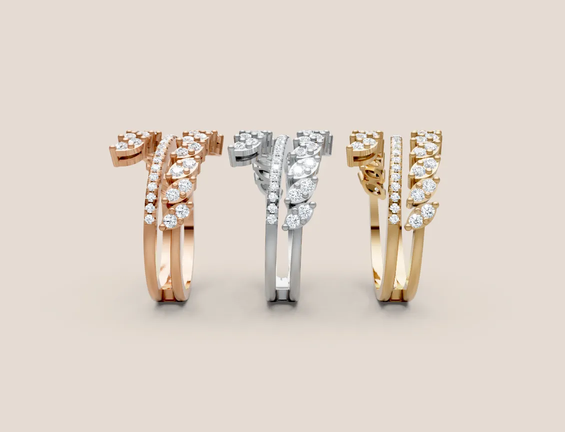 Round & Marquise Diamond Triple-Row Wrap Ring R00956 — 18K gold ring by RUT GOLD — view 4