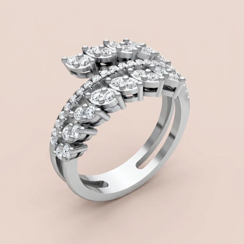 Round & Marquise Diamond Triple-Row Wrap Ring R00956 — 18K gold ring by RUT GOLD — view 6