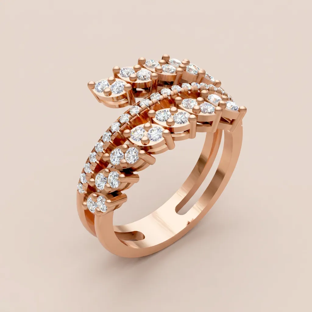 Round & Marquise Diamond Triple-Row Wrap Ring R00956 — 18K gold ring by RUT GOLD — view 7