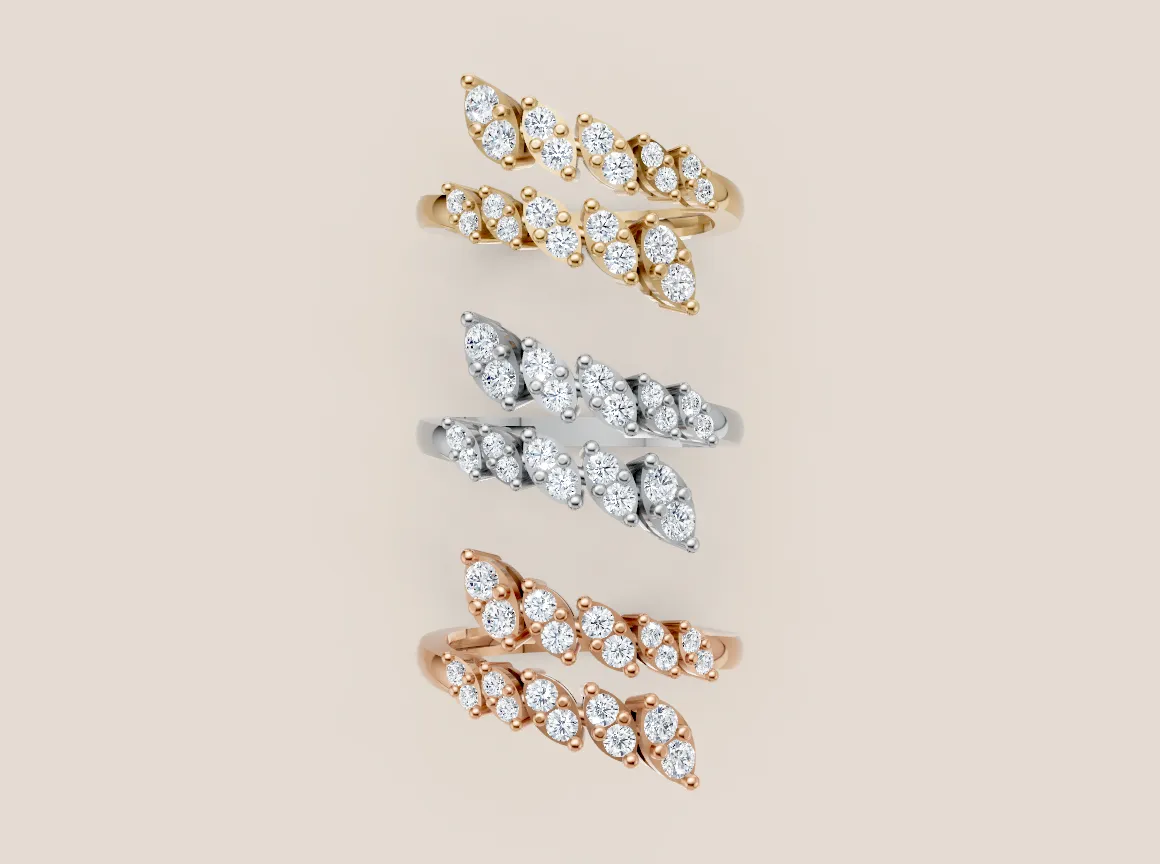 Marquise Diamond Leaf Cluster Bypass Ring R00958 — 18K gold ring by RUT GOLD — view 3