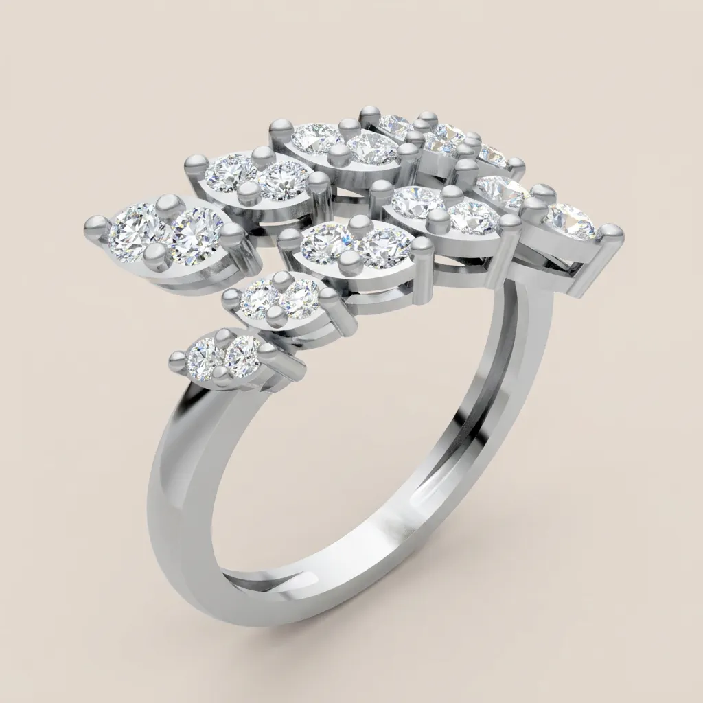 Marquise Diamond Leaf Cluster Bypass Ring R00958 — 18K gold ring by RUT GOLD