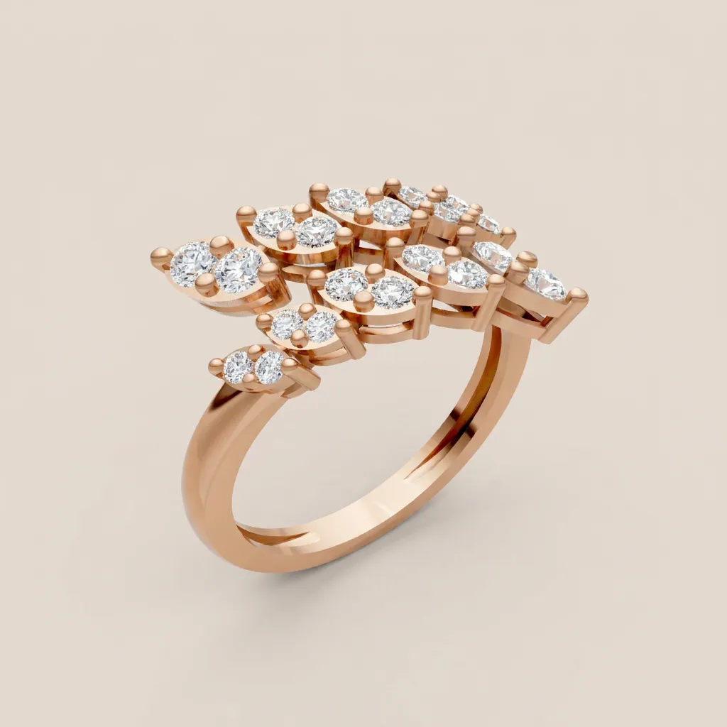 Marquise Diamond Leaf Cluster Bypass Ring R00958 — 18K gold ring by RUT GOLD — view 6